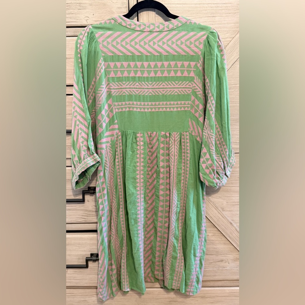 Green and Pink Geometric boho dress - size M/L comfy adorable - Picture 4 of 8